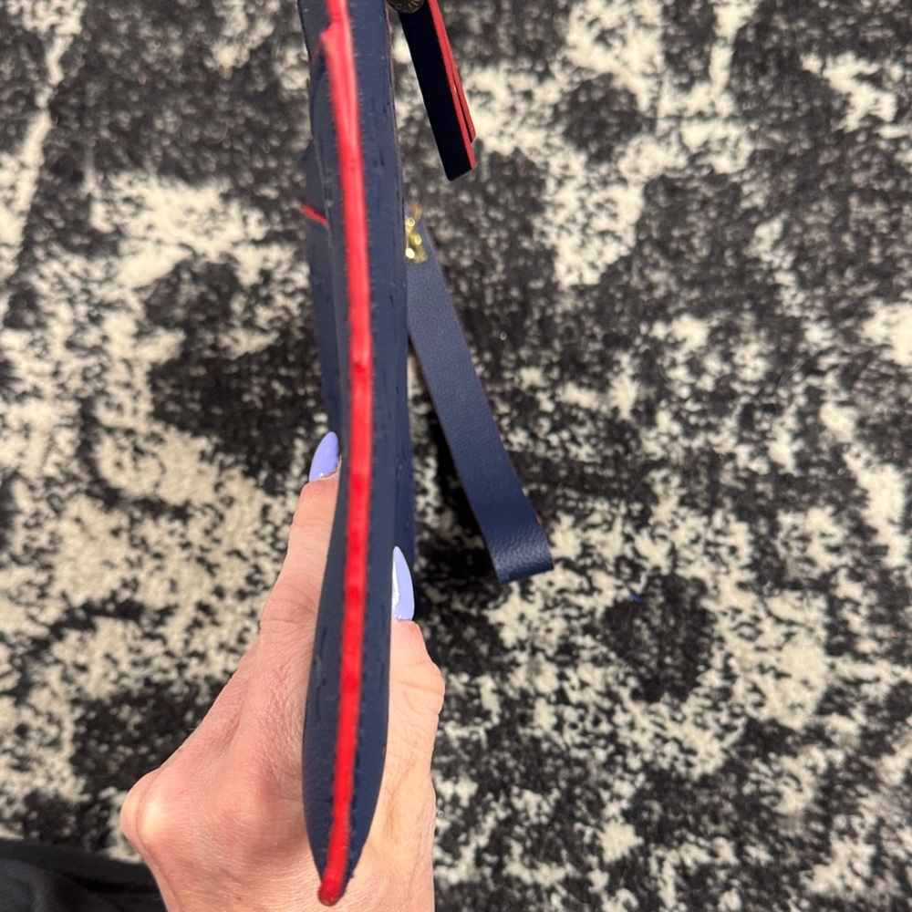 Navy Monogram Wristlet with Red Interior and Gold Accents - Picture 9 of 12
